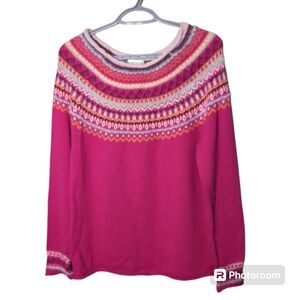 Sundance Fair Isle Wide Neck Fuchsia Wool Blend Sweater Size Large